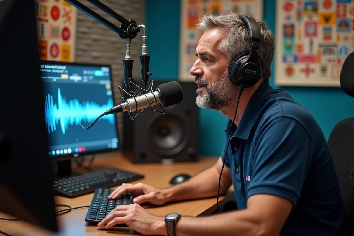 Homme d'Afrique du Nord à la radio dans un studio