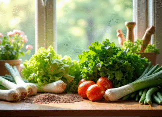 Pourquoi faut-il cuisiner plus souvent des légumes en L ? Assortiment de légumes frais sur plan de travail ensoleillé