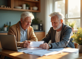 Retraite : montant sans travail ? Estimation et bases légales Couple senior examinant des documents financiers à la maison