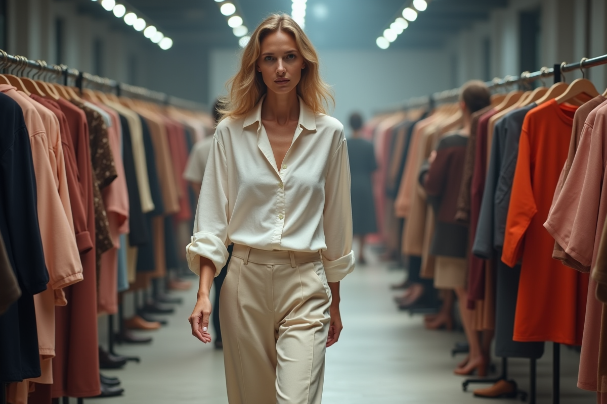 Créatrice de mode femme marchant en coulisses lors d