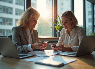 Types de translation : les différences à connaître et comprendre Deux personnes échangeant des documents dans un bureau moderne