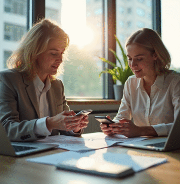 Types de translation : les différences à connaître et comprendre Deux personnes échangeant des documents dans un bureau moderne