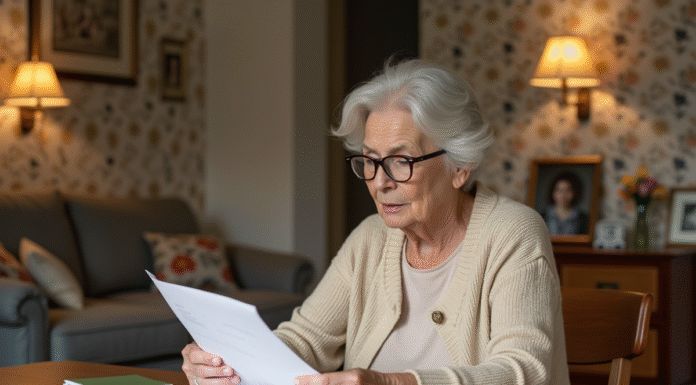 Vendre sa maison : qui est le plus susceptible ? Femme âgée examinant des documents immobiliers dans un salon chaleureux
