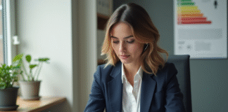 Choisir les meilleurs prestataires d’audit énergétique pour optimiser votre consommation Femme professionnelle examine un dossier d'audit énergétique