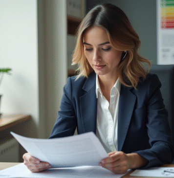 Choisir les meilleurs prestataires d’audit énergétique pour optimiser votre consommation Femme professionnelle examine un dossier d'audit énergétique