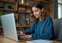 Cybersécurité : Quelle est la première règle à suivre pour être protégé ? Jeune femme au bureau avec ordinateur et smartphone