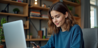Cybersécurité : Quelle est la première règle à suivre pour être protégé ? Jeune femme au bureau avec ordinateur et smartphone