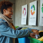 Économie circulaire : comprendre son fonctionnement et ses enjeux Jeune femme triant des bouteilles dans un centre urbain
