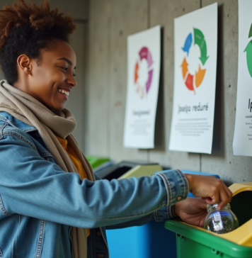 Économie circulaire : comprendre son fonctionnement et ses enjeux Jeune femme triant des bouteilles dans un centre urbain