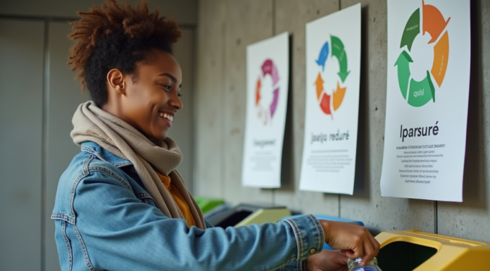 Économie circulaire : comprendre son fonctionnement et ses enjeux Jeune femme triant des bouteilles dans un centre urbain