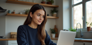 Contrôle de l’activité en télétravail : conseils et bonnes pratiques pour les salariés Jeune femme en casual travaillant sur son ordinateur à la maison