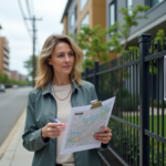 Zone urbaine : savoir identifier une parcelle, les critères à confirmer ! Femme d affaires examine une carte immobiliere en plein air