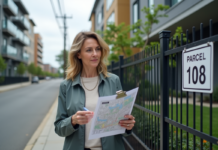 Zone urbaine : savoir identifier une parcelle, les critères à confirmer ! Femme d affaires examine une carte immobiliere en plein air
