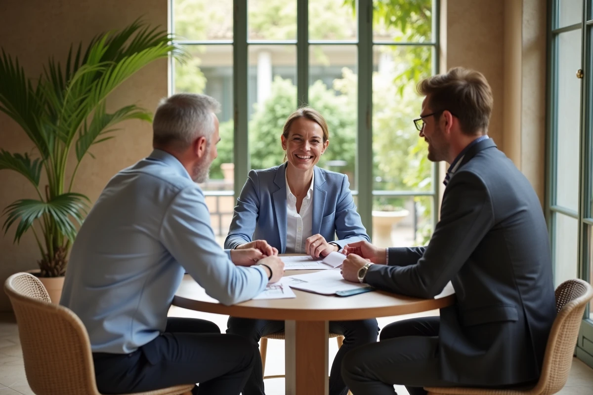 Trois entrepreneurs discutant autour d