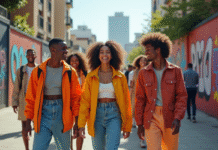 Groupe de jeunes en streetwear dans la ville ensoleillée