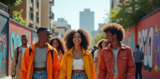 Groupe de jeunes en streetwear dans la ville ensoleillée