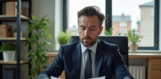 Revenus fonciers : montant maximum pour régime micro-foncier en 2025 Homme d'affaires en costume vérifiant des papiers dans un bureau moderne