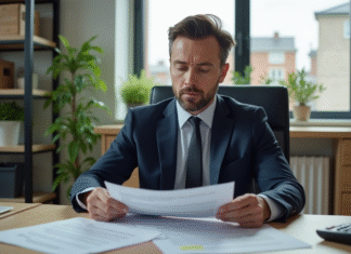 Revenus fonciers : montant maximum pour régime micro-foncier en 2025 Homme d'affaires en costume vérifiant des papiers dans un bureau moderne