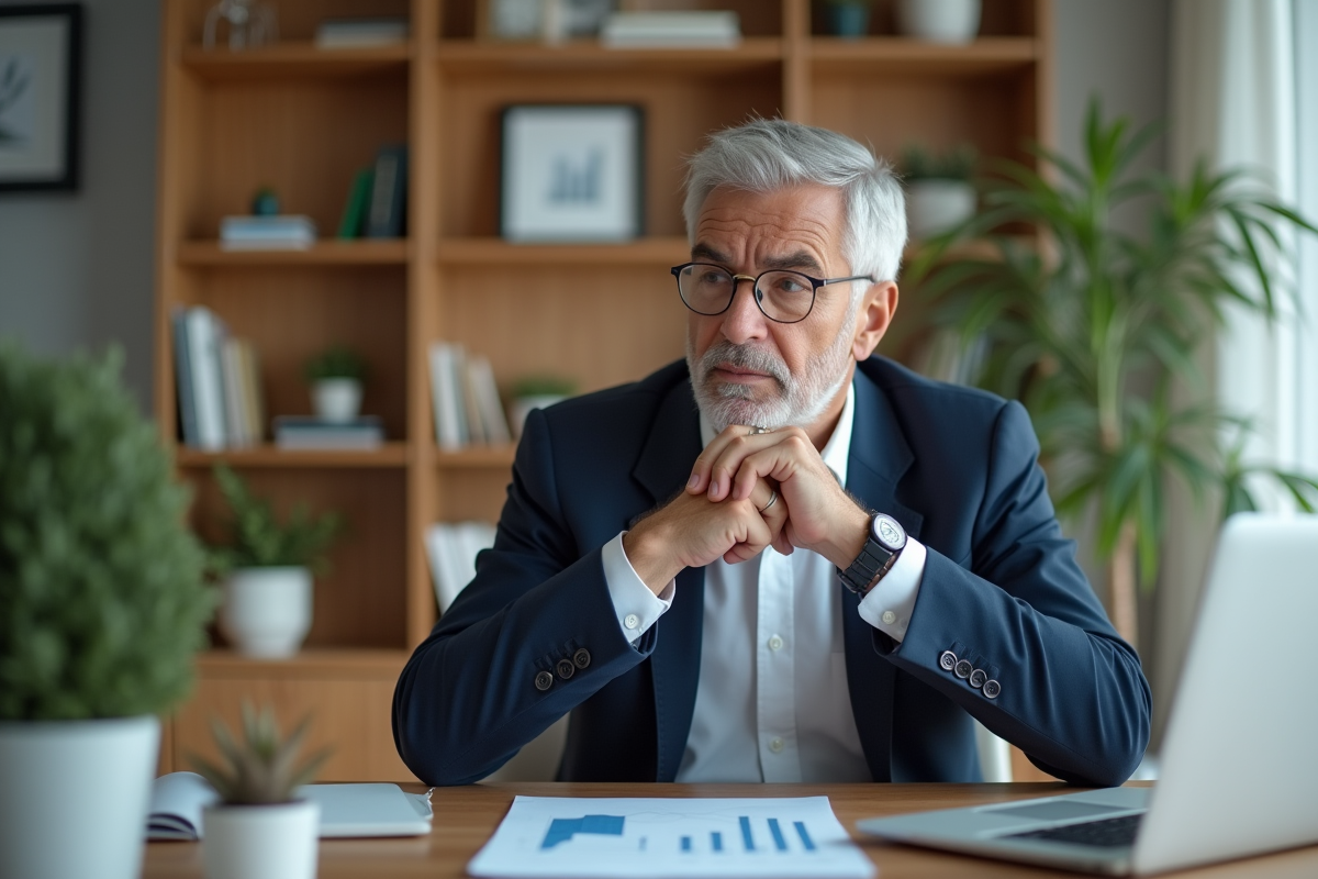 Homme d'affaires réfléchissant devant ses finances