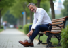 Chaussures : importance d’une tenue soignée pour le style et le confort Homme d'âge moyen assis sur un banc dans un parc en train de lacer ses chaussures en cuir
