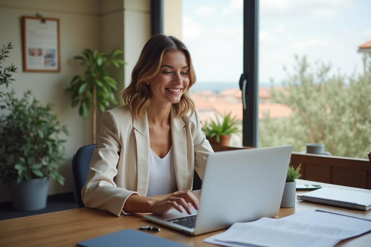 Jeune femme souriante dans un bureau moderne à Aix-en-Provence