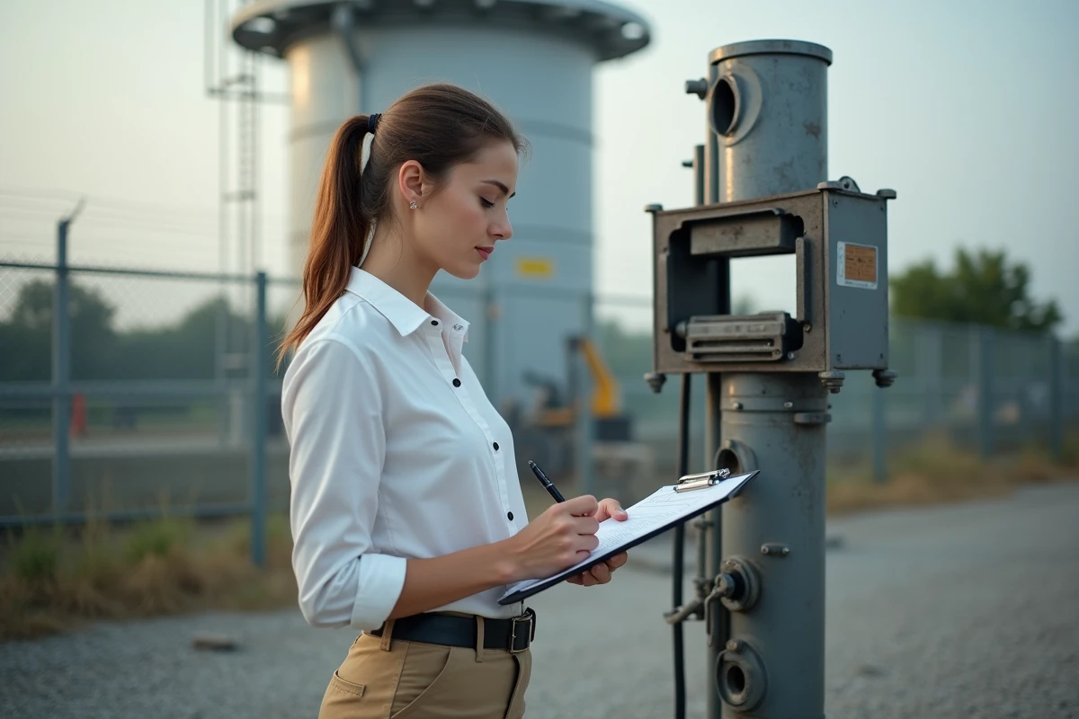 Jeune femme ingénieur prenant des mesures sur un dynamometre extérieur