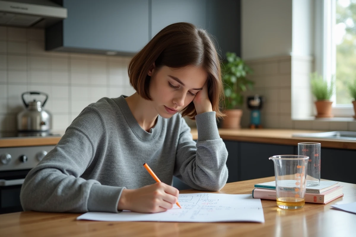 Jeune femme étudiant en mathématiques à la maison