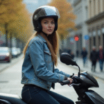 Pourquoi opter pour une moto 125 Dax pour vos déplacements en ville ? Jeune femme en denim et casque noir sur moto urbaine