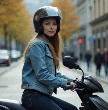 Pourquoi opter pour une moto 125 Dax pour vos déplacements en ville ? Jeune femme en denim et casque noir sur moto urbaine