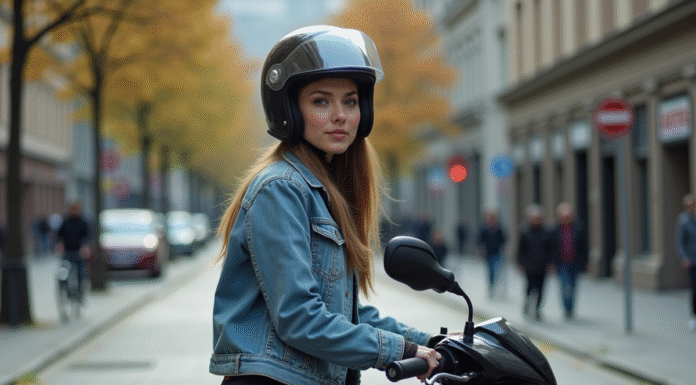Pourquoi opter pour une moto 125 Dax pour vos déplacements en ville ? Jeune femme en denim et casque noir sur moto urbaine