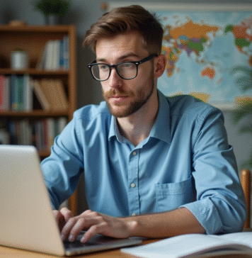 VPN : quels pays interdisent l’utilisation ? Décryptage des législations en vigueur Jeune homme en bleu utilisant un ordinateur dans un appartement moderne