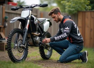 Entretenir sa dirt 250 : les astuces pour une longévité optimale Jeune homme nettoyant une moto dirt 250 en extérieur