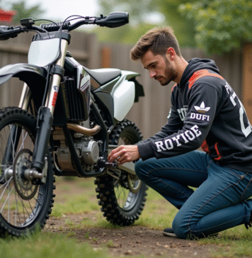 Entretenir sa dirt 250 : les astuces pour une longévité optimale Jeune homme nettoyant une moto dirt 250 en extérieur