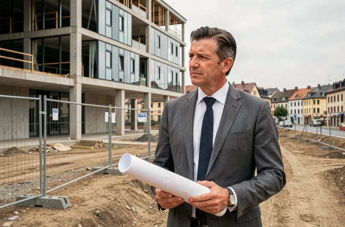 OPEX Avocats, spécialisés en droit immobilier et droit public des affaires, devant un chantier immobilier en Isère avec plans architecturaux