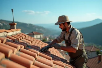 Couvreur local travaillant sur une toiture à Saint Chamas sous le soleil méditerranéen