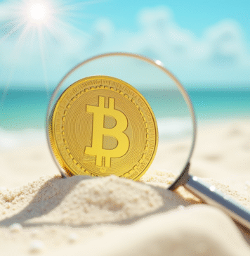 Récupérer des crypto-monnaies perdues : est-ce possible ? Pièce de crypto en or dans le sable blanc ensoleillé