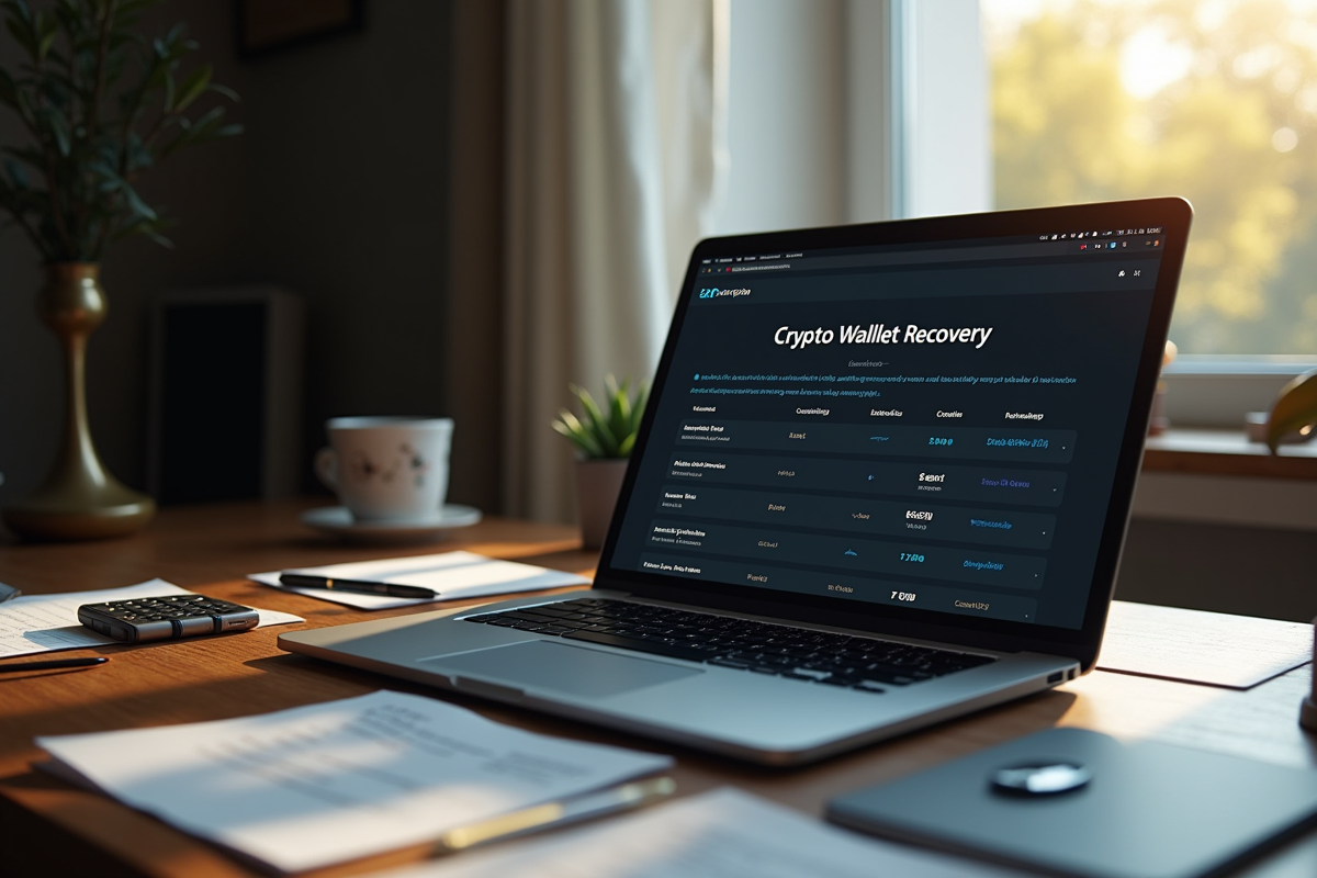 Écran d ordinateur avec récupération de portefeuille crypto