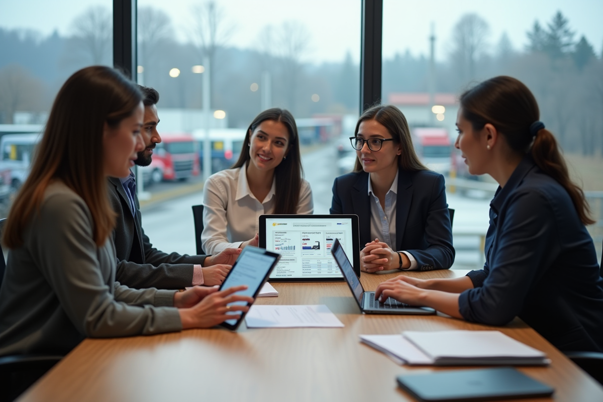 Groupe de jeunes professionnels discutant autour d