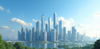 Silhouette d'une ville moderne avec gratte-ciel luxe et espaces verts