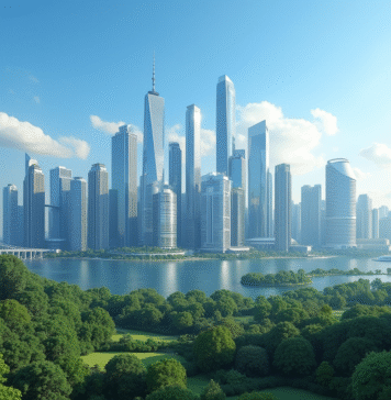 Meilleur pays pour investir dans l’immobilier : top destinations en 2025 Silhouette d'une ville moderne avec gratte-ciel luxe et espaces verts