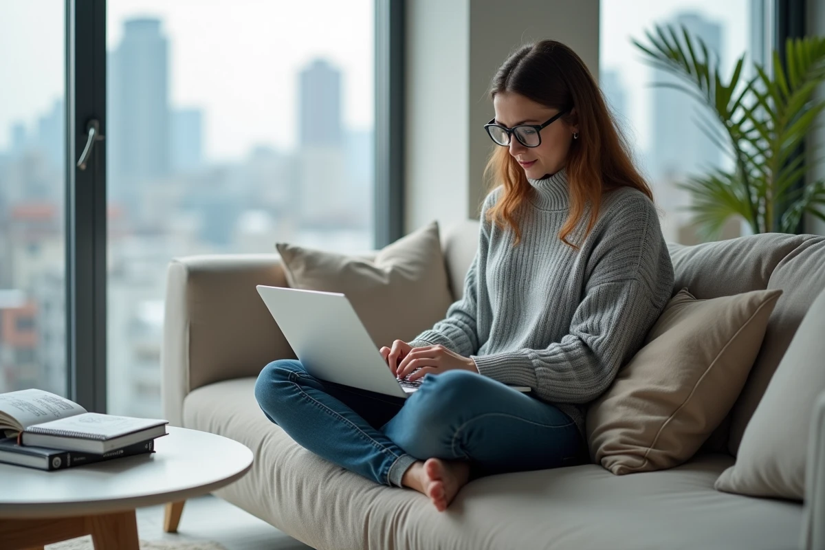 Femme prenant des notes sur l'arc Egghead de One Piece avec un ordinateur portable et un carnet de suivi des chapitres