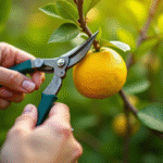 Mains taillant un citronnier en plein jour