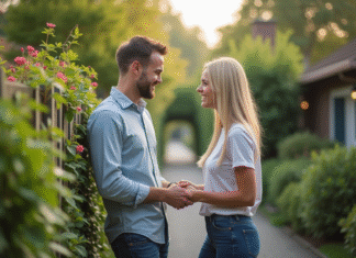 Comment l’article 673 du Code civil impacte nos vies quotidiennes ? Voisins souriants près de la clôture du jardin